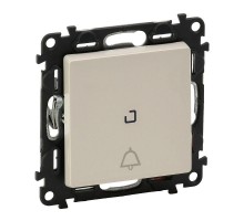 Механизм выключателя кнопочный 1-кл. Valena Life 6А 250В с подсветкой безвинт. зажимы с лиц. панелью с символом звонок сл. кость Leg 752216