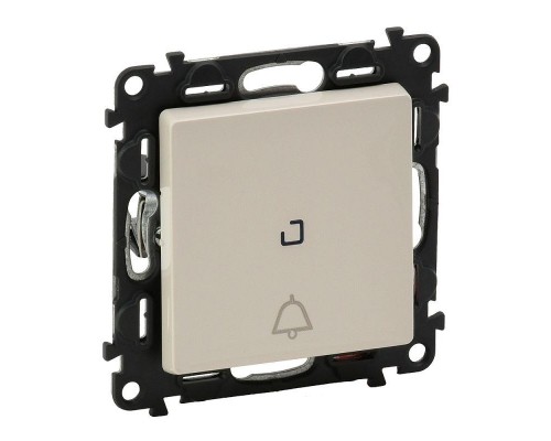 Механизм выключателя кнопочный 1-кл. Valena Life 6А 250В с подсветкой безвинт. зажимы с лиц. панелью с символом звонок сл. кость Leg 752216