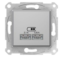 Механизм зарядного устройства USB Sedna 2.1А (2х1.05А) алюм. SchE SDN2710260