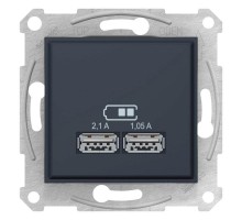 Механизм зарядного устройства USB Sedna 2.1А (2х1.05А) графит SchE SDN2710270