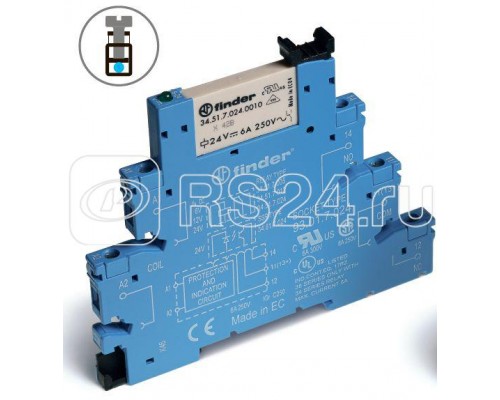Модуль интерфейсный электромеханич. реле 1CO 6А AgNi 24В AC/DC IP20 винт. клеммы (уп.1шт) FINDER 385100240060SPB