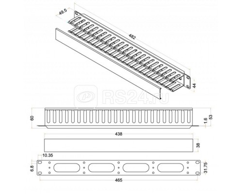 Организатор CM-1U-PL-COV кабельный с пласт. кольцами и крышкой 19дюйм 1U Hyperline 16488