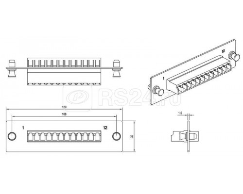 Панель FO-FPM-W120H32-12LC-BL для FO-19BX с 12 LC адаптерами 12 волокон одномод. OS1/OS2 120х32мм адаптеры а син. (blue) Hyperline 47738