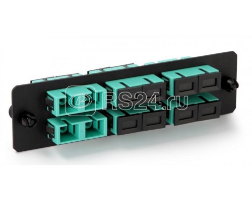 Панель FO-FPM-W120H32-6DSC-AQ для FO-19BX с 6 SC (duplex) адаптерами 12 волокон многомод. OM3/OM4 120х32мм адаптеры а аква (aqua) Hyperline 54208