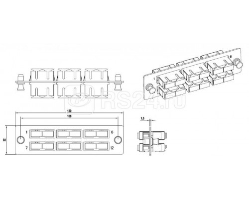 Панель FO-FPM-W120H32-6DSC-BL для FO-19BX с 6 SC (duplex) адаптерами 12 волокон одномод. 120х32мм адаптеры а син. (blue) Hyperline 54246