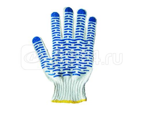 Перчатки х/б с покрытием ПВХ (Волна) 5 нитей 65-67г (пара) син. 09-0201