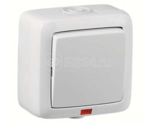 Переключатель 1-кл. ОП Альфа 10А IP44 250В с индикацией бел. HEGEL ВА10-262