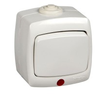 Переключатель 1-кл. ОП Рондо 6А IP44 250В с подсветкой бел. SchE VA66-123B-BI