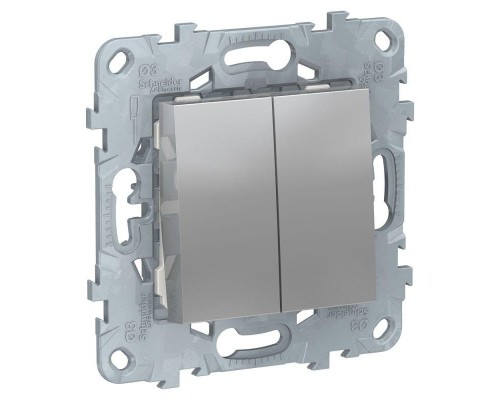 Переключатель 2-кл. 2мод. СП Unica New IP21 (2х(сх. 6)) алюм. SchE NU521330