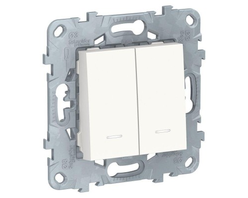 Переключатель 2-кл. 2мод. СП Unica New IP21 (2х(сх. 6а)) с подсветкой бел. SchE NU521318N