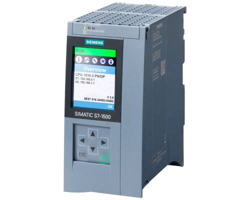 Процессор центральный SIMATIC S7-1500 CPU 1516-3 PN/DP ЦПУ с рабочей памятью 1мБ для программы и 5мБ для данных 1ый интерфейс: PROFINET IRT с 2х-портовым коммутатором 2ой интерфейс: PROFINET RT Siemens 6ES75163AN020AB0