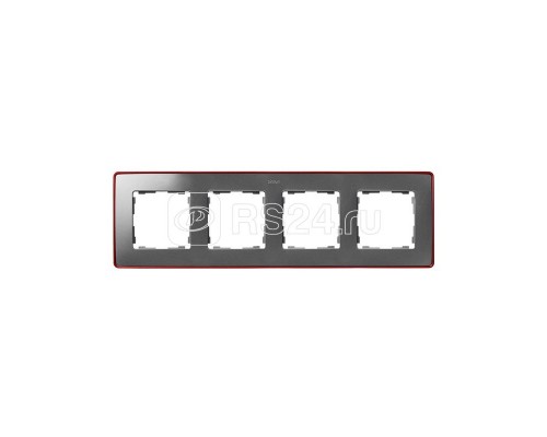 Рамка 4-м Simon82 Detail холодный алюм.; основание красн. Simon 8201640-255