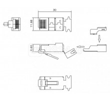 Разъем PLUG-8P8C-UV-C6A-SH-50; RJ45(8P8C) под витую пару 10Gb кат. 6A (50 µ
