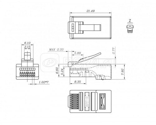 Разъем легкой оконцовки PLEZ-8P8C-U-C5-100 RJ-45 (8P8C) под витую пару кат.5 (50 µ/ 50 микродюймов) универс. (для ож и мж кабеля) (уп.100шт) Hyperline 403341