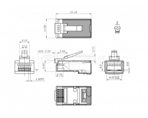 Разъем легкой оконцовки PLEZ-8P8C-U-C6-SH-100 RJ-45 (8P8C) под витую пару кат.6 (50 µ/ 50 микродюймов) экранир. универс. (для ож и мж кабеля) (уп.100шт) Hyperline 403344