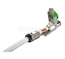 Разъем полевой оконцовки PLUE-8P8C-S-C6A-SH-GN RJ-45 (8P8C) под витую пару для одножил. кабеля toolless кат.6A экранир. накручив. хвостовик зел. Hyperline 403352