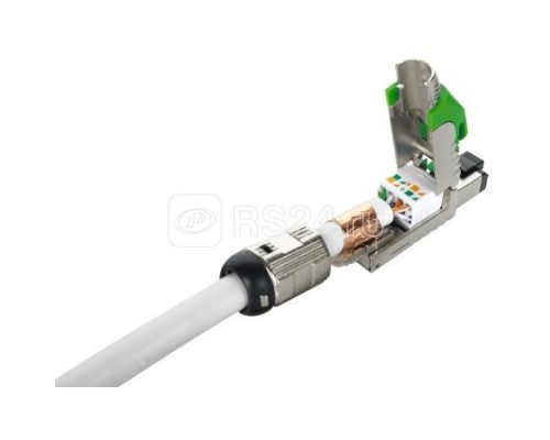 Разъем полевой оконцовки PLUE-8P8C-S-C6A-SH-GN RJ-45 (8P8C) под витую пару для одножил. кабеля toolless кат.6A экранир. накручив. хвостовик зел. Hyperline 403352