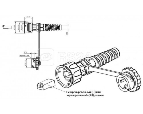 Разъем промышленный PLUG-IE-8P8C-P-C5 RJ45 (8P8C) под витую пару IP67 кат.5e с защ. крышкой Hyperline 45903