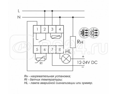 Регулятор температуры RT-820M (от -30 до +140 град.C; микропроцессорный; многофункц.; цифровая индикация; выносной датчик с термоус. проводом; монтаж на DIN-рейке 35мм 24-264В DC/ 30-264В АС 16А 1Z IP20) F&F EA07.001.007