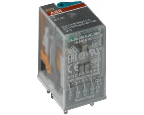 Реле CR-M024DC4LDG 24В DC 4ПК (6А) СИД индикация позолоченные контакты и ограничительный диод ABB 1SVR405618R1400