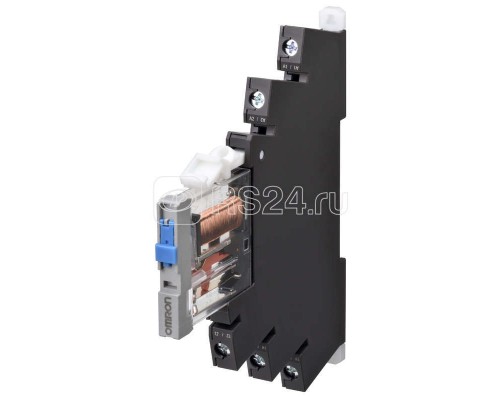 Реле G2RVSR701DC24BYOMB 6мм винт. клеммы с тестовой кнопкой 24В DC 6А черн. Omron 678031