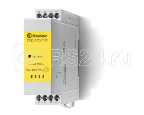 Реле безопасности модульное электромеханич. (реле с принудительным управлением контактами) 1NO+1NC 6А AgNi+Au 12В DC винт. клеммы 22.5мм IP54 FINDER 7S3290125110PAS