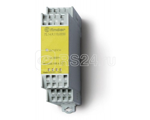 Реле безопасности модульное электромеханич. (реле с принудительным управлением контактами) 2NO+2NC 6А AgNi 110В DC 22.5мм IP54 FINDER 7S1491100220PAS
