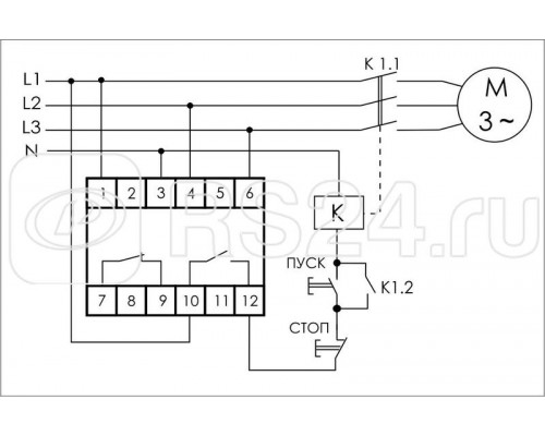 Реле контроля и наличия фаз CZF-312 (монтаж на DIN-рейке 35мм; регулировка порога; без задержки отключения; 3х400/230+N 2х8А 1Z 1R IP20) F&F EA04.001.007