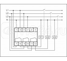 Реле напряжения CP-734 (трехфазное; контроль нижнего (150-210В) и верхнего (240-270В) порога напряжения; отдельный контакт на каждую фазу; монтаж на DIN-рейке 35мм 3х400/230 N 3х8А 3х1R IP20) F&F EA04.009.007