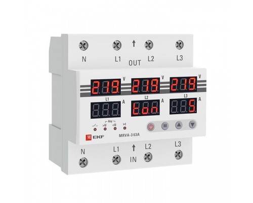 Реле напряжения и тока трехфазное с дисплеем MRVA-3 63A EKF MRVA-3-63A