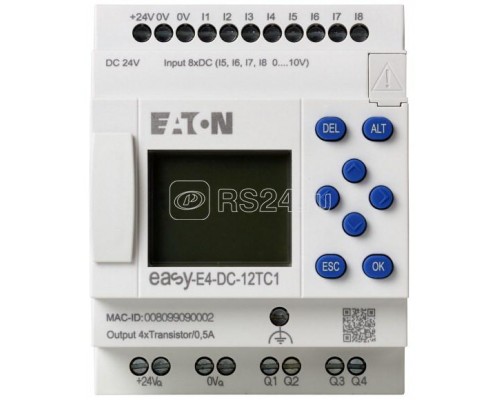 Реле программируемое EASY-E4-UC-12RC1 12/24В DC 24V AC цифровые 8 DI (4 могут использоваться как как аналог.) 4DO реле 8А дисплей+клавиатура часы реального времени Ethernet RJ45 EATON 197213