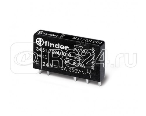 Реле ультратонкое электромеханич. монтаж на печатную плату 1CO 6А AgNi + Au кат. 24В DC (чувствит.) RTII FINDER 345170245010