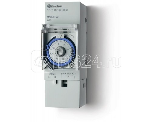 Реле времени механич. суточное монтаж на рейку 35мм 1CO 16А 230В AC 35.8мм IP20 FINDER 120182300000
