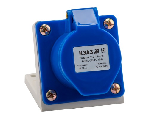 Розетка 113 16А 220В AC 2P+PE 6ч для монтажа на поверхность IP44 КЭАЗ 222746