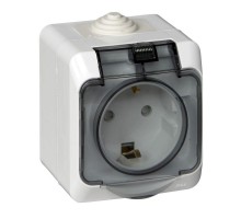 Розетка 1-м ОП Этюд 16А IP44 250В с защ. крышкой защ. шторки с заземл. бел. SchE PA16-044B
