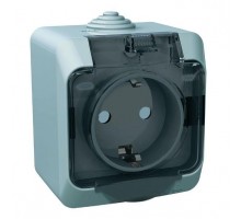 Розетка 1-м ОП Этюд 16А IP44 250В с защ. крышкой защ. шторки с заземл. сер. SchE PA16-044C