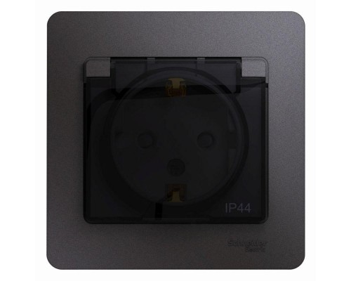 Розетка 1-м СП Glossa 16А IP44 250В с защ. крышкой защ. шторки с заземл. в сборе графит SchE GSL001348