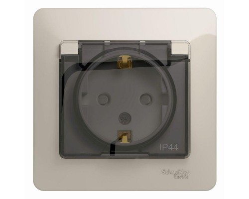 Розетка 1-м СП Glossa 16А IP44 250В с защ. крышкой защ. шторки с заземл. в сборе молоч. SchE GSL000948