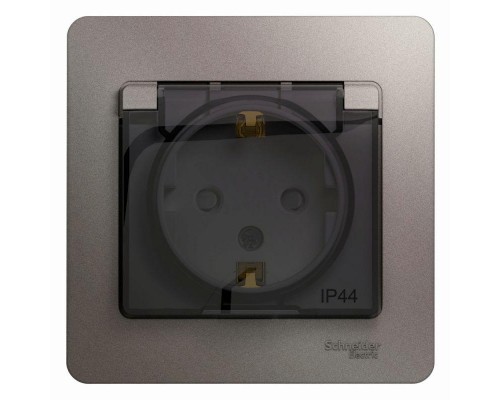 Розетка 1-м СП Glossa 16А IP44 250В с защ. крышкой защ. шторки с заземл. в сборе платина SchE GSL001248