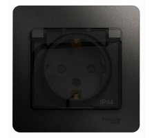 Розетка 1-м СП Glossa 16А IP44 с защ. крышкой защ. шторки с заземл. в сборе антрацит SchE GSL000748