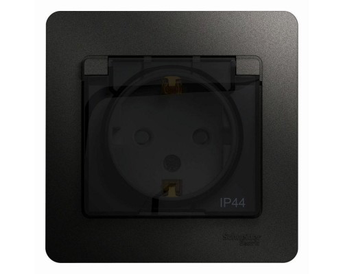 Розетка 1-м СП Glossa 16А IP44 с защ. крышкой защ. шторки с заземл. в сборе антрацит SchE GSL000748