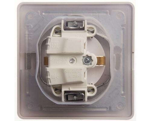 Розетка 1-м СП Glossa 16А IP44 с защ. крышкой защ. шторки с заземл. в сборе бел. SchE GSL000148