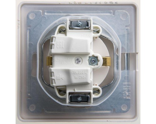 Розетка 1-м СП Glossa 16А IP44 с защ. крышкой защ. шторки с заземл. в сборе перламутр SchE GSL000648