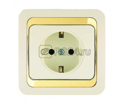 Розетка 1-м СП Mimoza 16А IP20 с заземл. крем/зол. Makel 12628