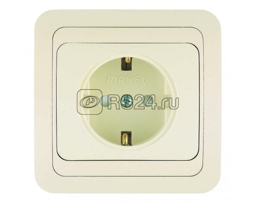 Розетка 1-м СП Mimoza 16А IP20 защ. шторки с заземл. крем/крем Makel 25058