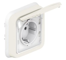 Розетка 1-м СП Plexo с защ. крышкой с заземл. с супр. IP55 бел. Leg 069869