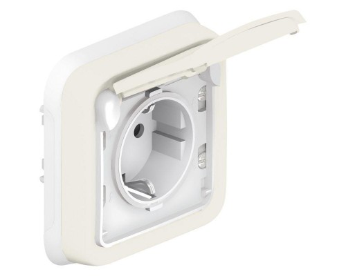 Розетка 1-м СП Plexo с защ. крышкой с заземл. с супр. IP55 бел. Leg 069869
