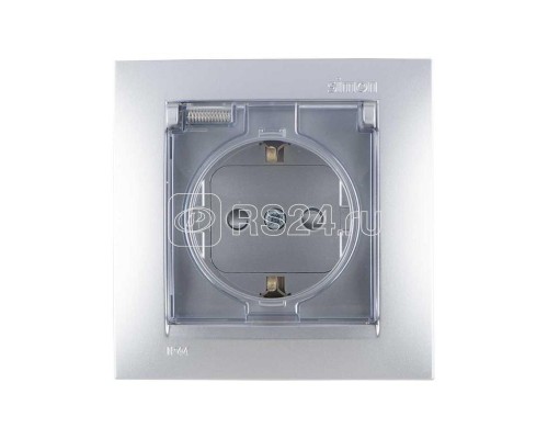 Розетка 1-м СП Simon15 с защ. крышкой защ. шторки с заземл. IP44 алюм. Simon 1590450-033
