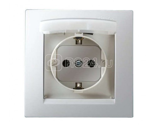 Розетка 1-м СП Simon15 с защ. крышкой защ. шторки с заземл. IP44 бел. Simon 1590450-030