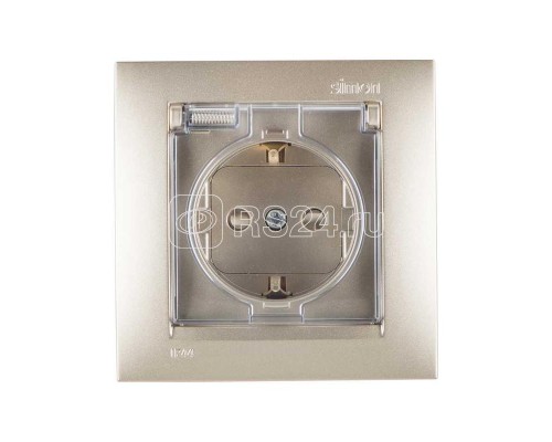 Розетка 1-м СП Simon15 с защ. крышкой защ. шторки с заземл. IP44 шампань Simon 1590450-034